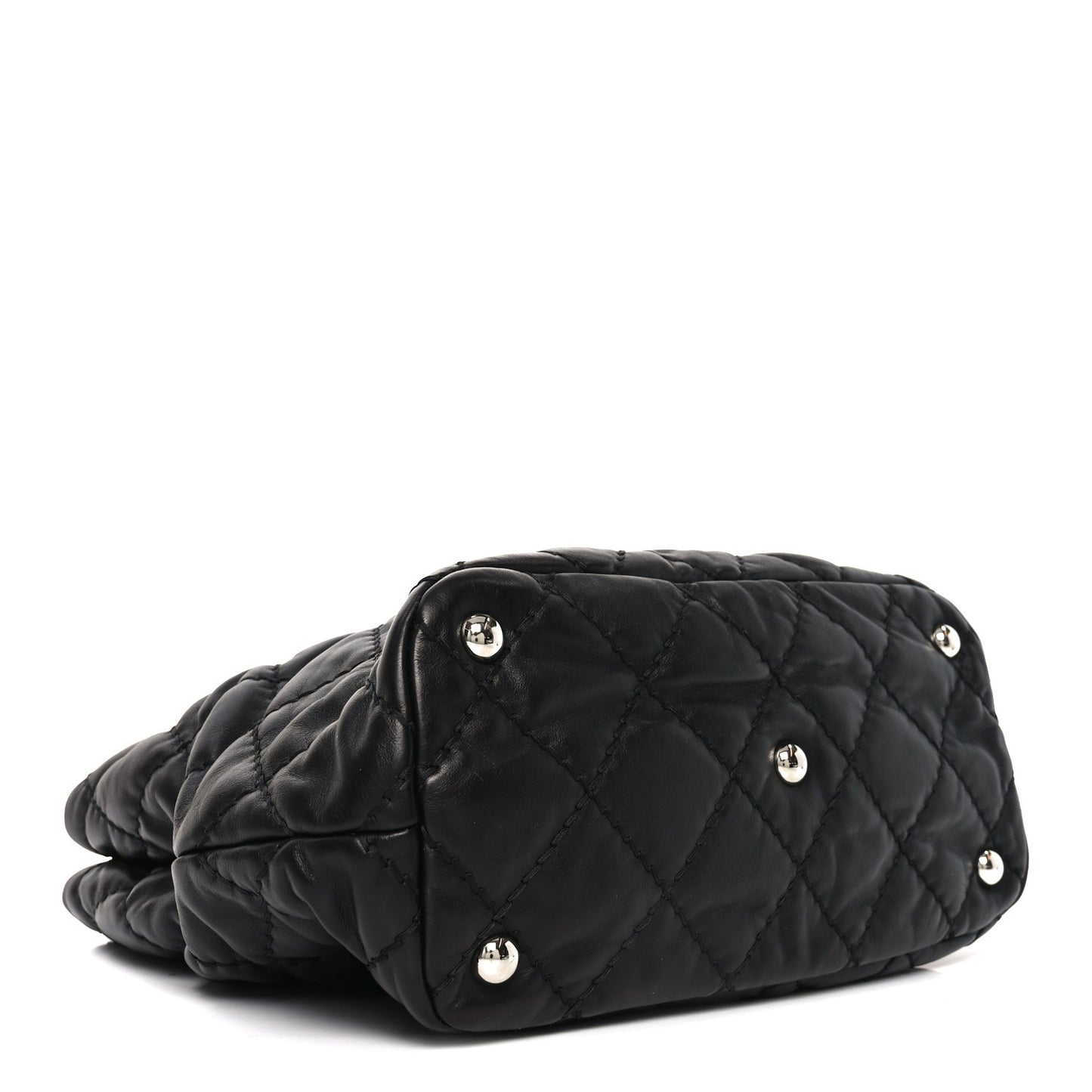 Calfskin Contrast Stitch Tote Black