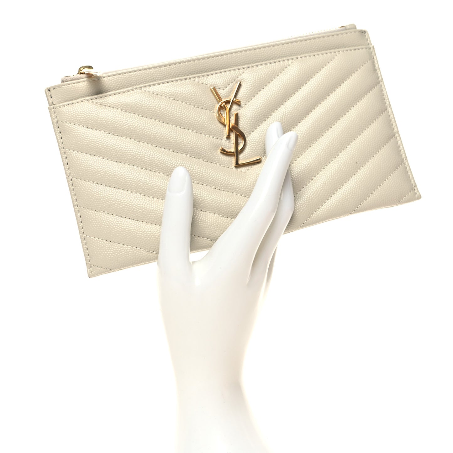 Grain De Poudre Chevron Monogram Bill Pouch Blanc Vintage