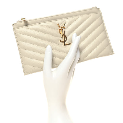 Saint Laurent Grain De Poudre Chevron Monogram Bill Pouch Blanc Vintage 2 of 11