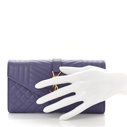 Saint Laurent Grain De Poudre Mixed Matelasse Triquilt Large Monogram Wallet Mauve 2 of 7