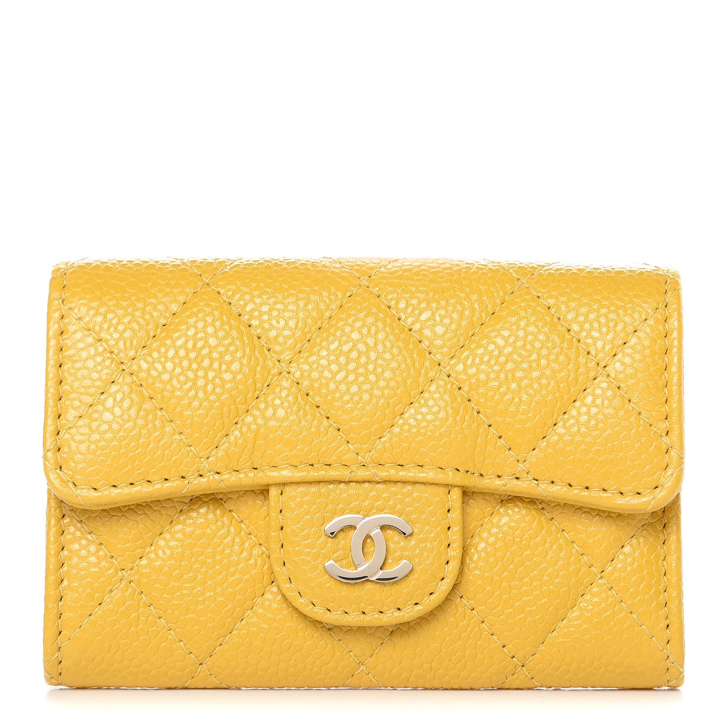 Caviar Quilted Flap Card Holder Yellow