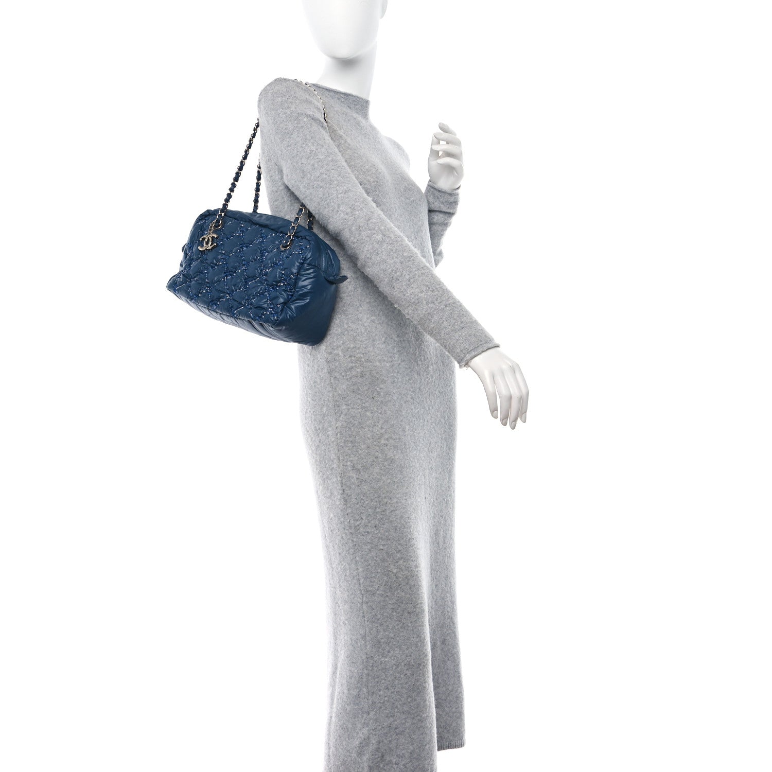 Chanel Nylon Quilted Tweed Stitch Bubble Camera Case Blue 2 of 13