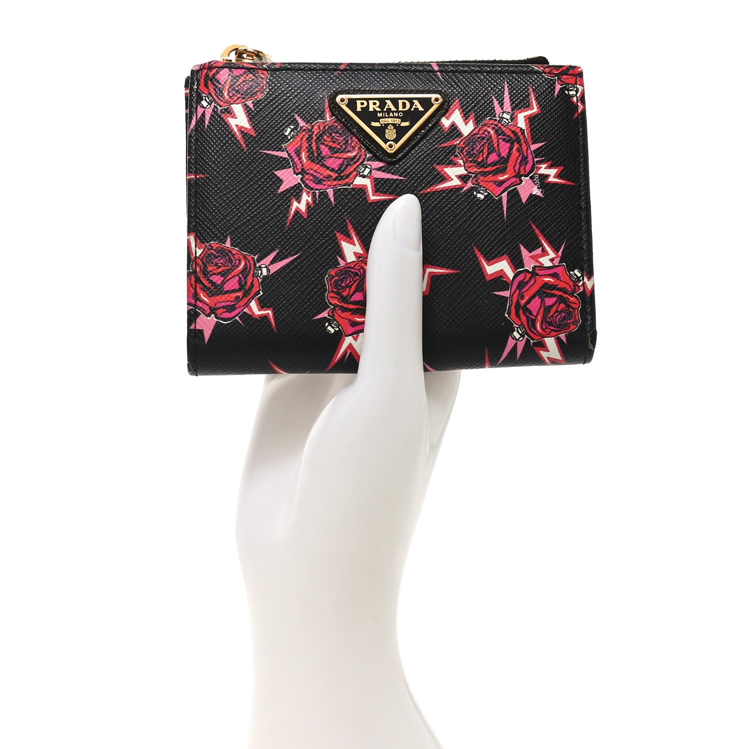 Prada X UNIVERSAL STUDIOS Saffiano Frankenstein Rose Zip Top Compact Wallet Lacca 2 of 6