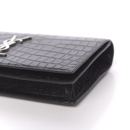Saint Laurent Calfskin Crocodile Embossed Classic Kate Monogram Clutch Black 8 of 9