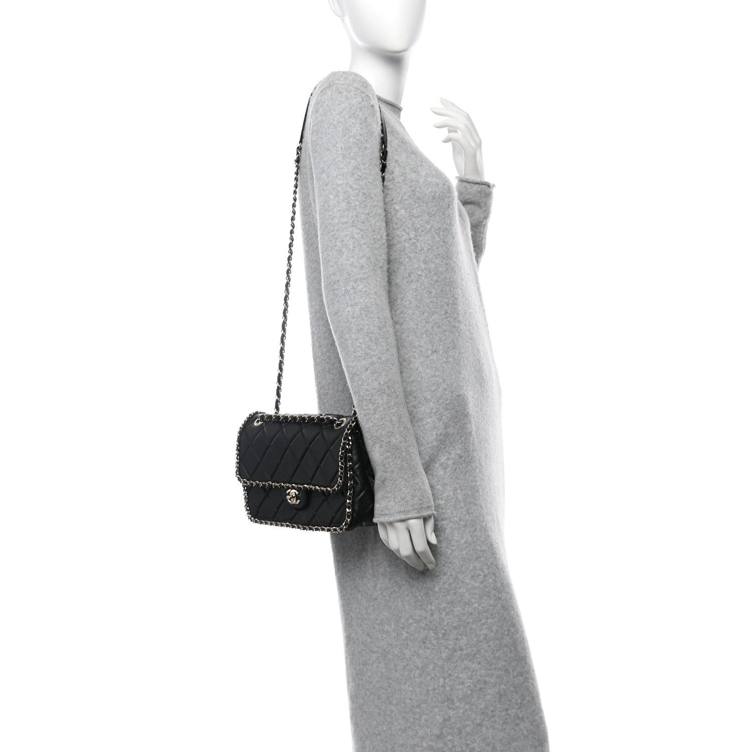 Chanel Crumpled Calfskin Medium Chain All Over Flap Black 2 of 10