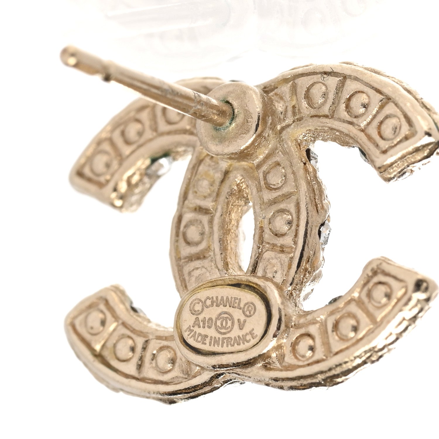 Chanel Metal Graduated Pearl Crystal CC Earrings Light Gold 4 of 5