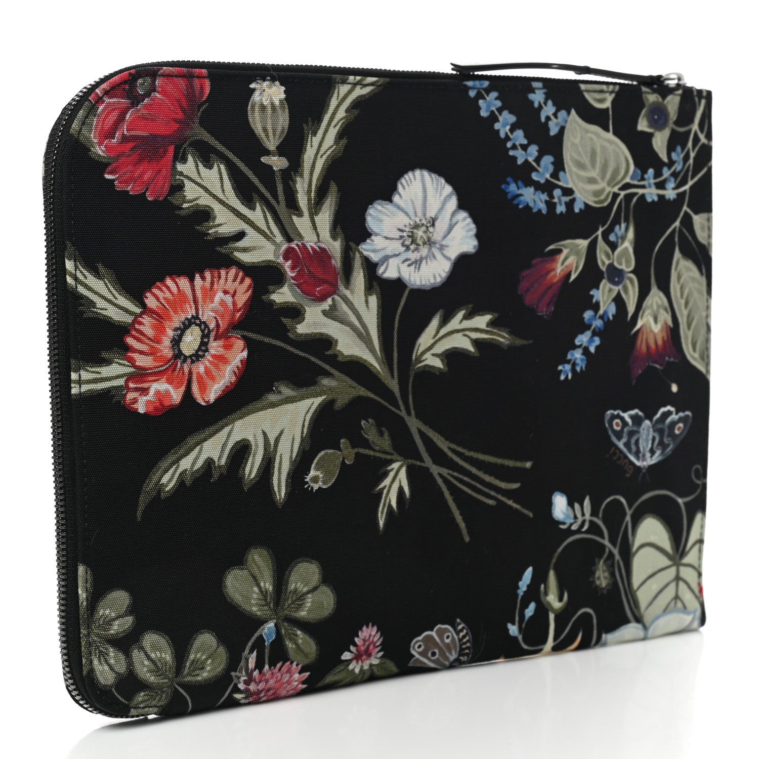 Gucci Canvas Flora Knight Travel Laptop Document Case Black 3 of 7