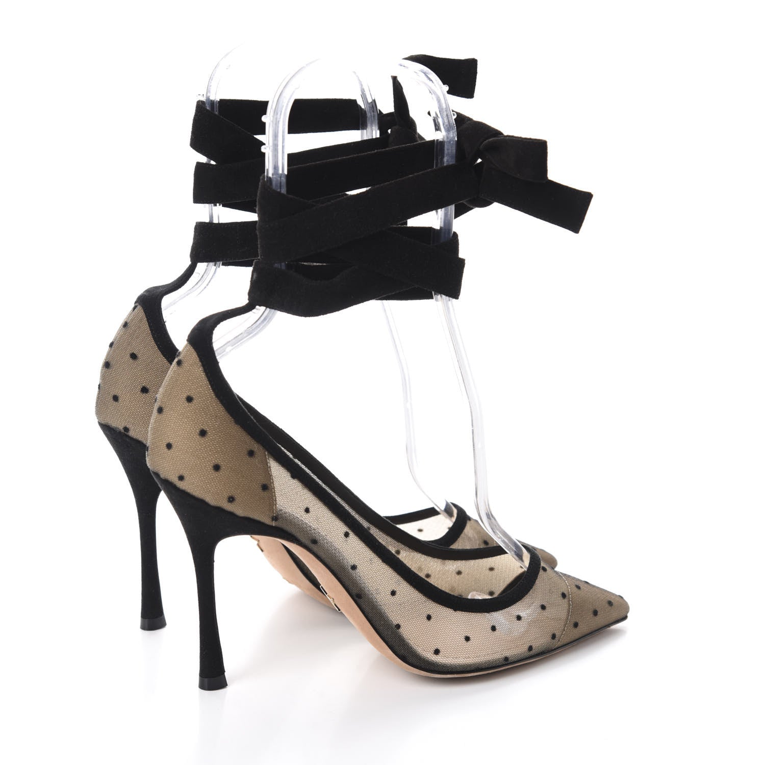Christian Dior Suede Calfskin Plumetis Lovely-D Ankle Wrap Pumps 37 Black 4 of 13