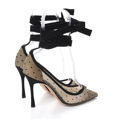 Christian Dior Suede Calfskin Plumetis Lovely-D Ankle Wrap Pumps 37 Black 4 of 13