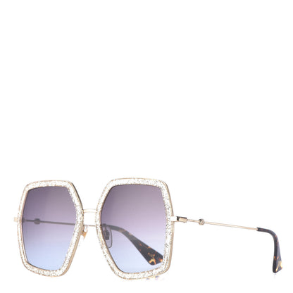 Gucci Glitter Acetate Oversize Square Frame Sunglasses GG0106S Gold 1 of 7