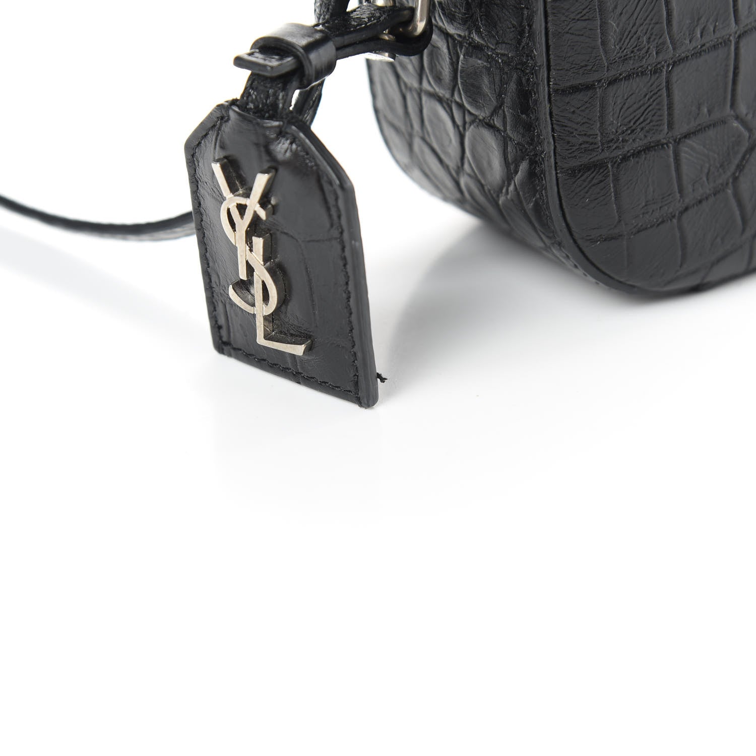 Saint Laurent Calfskin Crocodile Embossed Small Classic Monogram Camera Bag Black 12 of 12