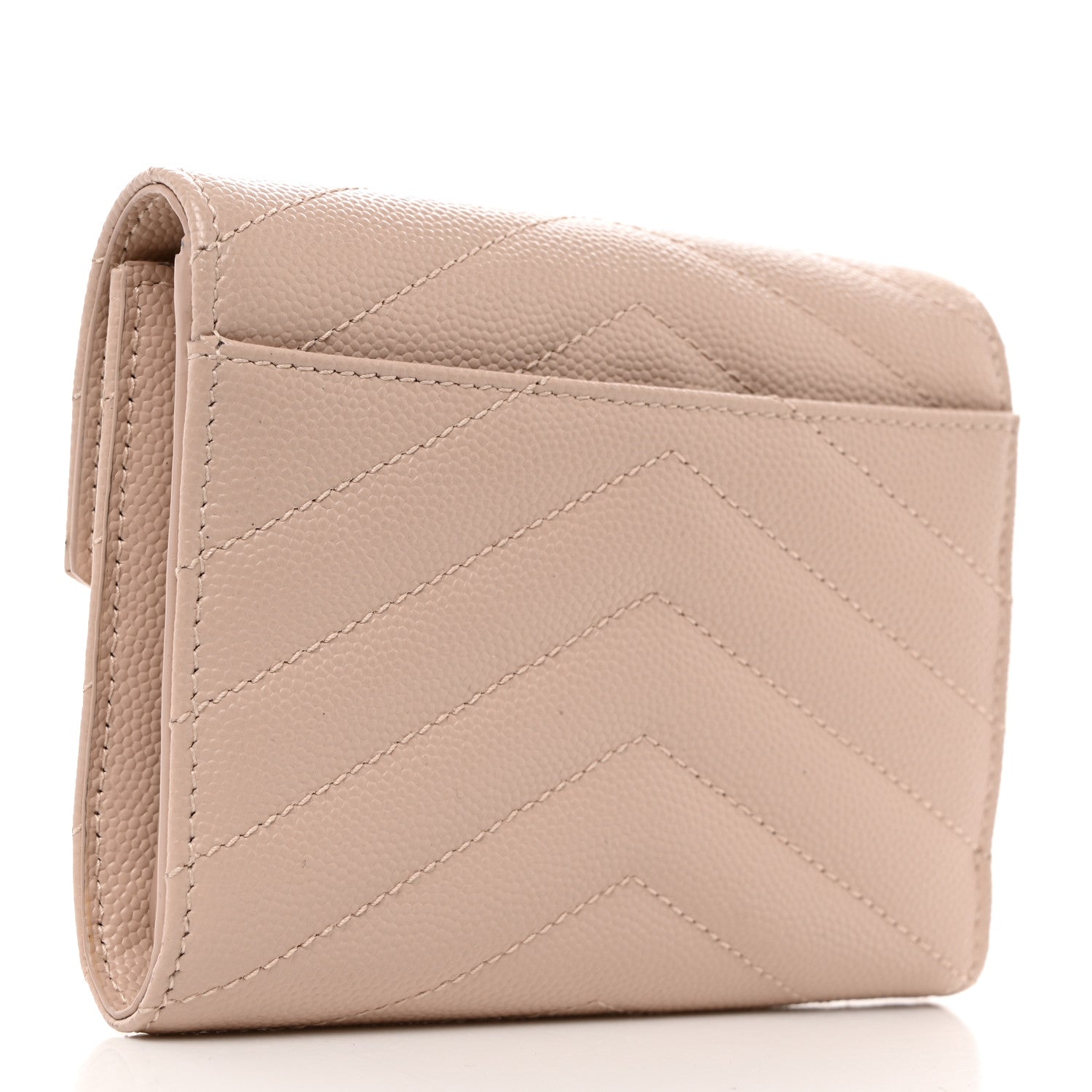 Saint Laurent Grain De Poudre Matelasse Chevron Small Monogram Envelope Wallet Pale Pink 3 of 8