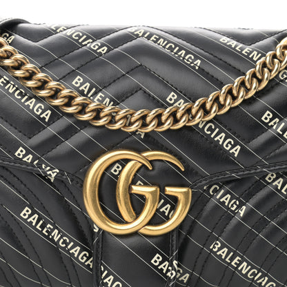 Gucci X BALENCIAGA Calfskin Matelasse Logo Print Small GG Marmont Shoulder Bag Black 8 of 13