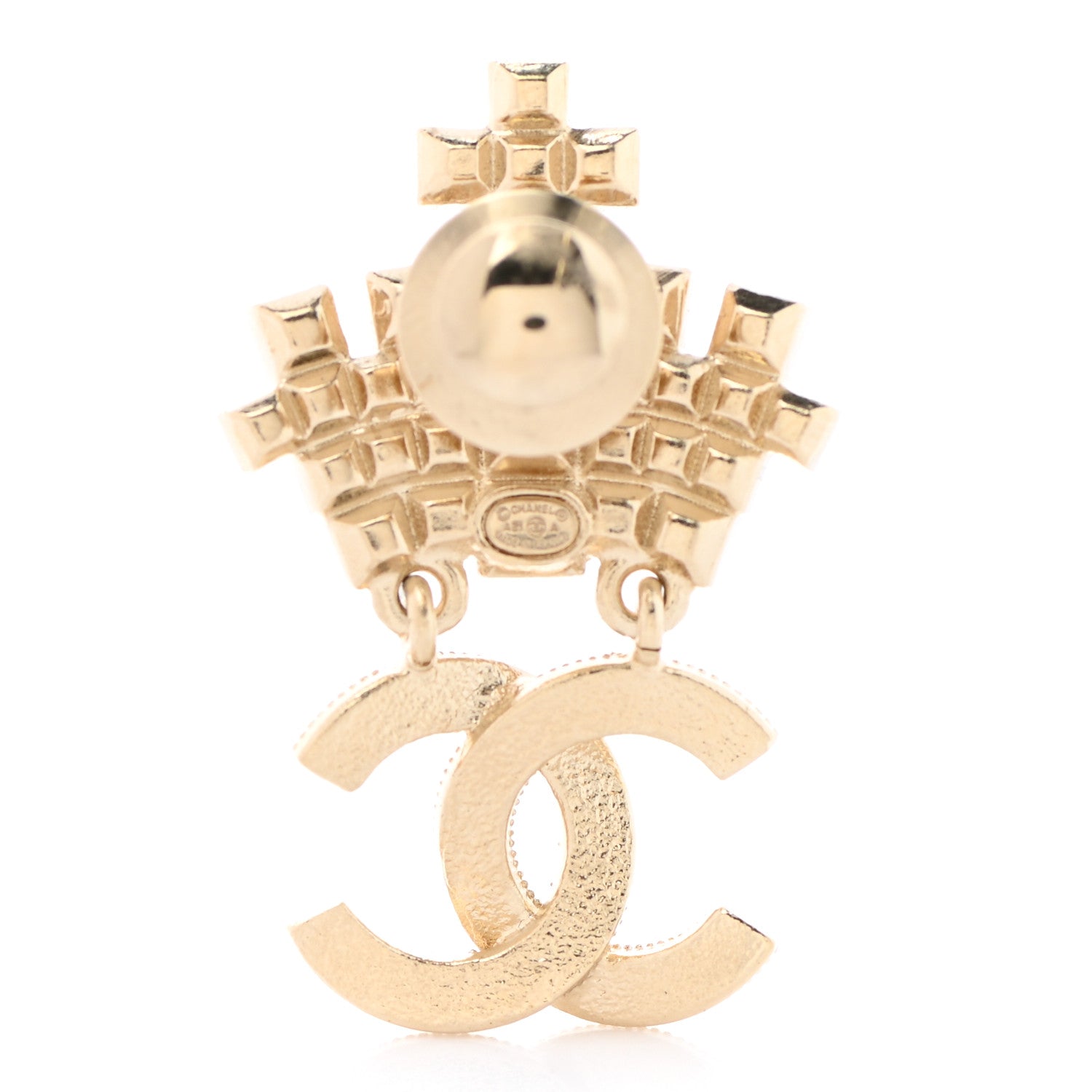 Chanel Pearl Crystal CC Crown Brooch Gold 3 of 5