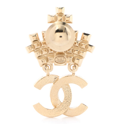 Chanel Pearl Crystal CC Crown Brooch Gold 3 of 5