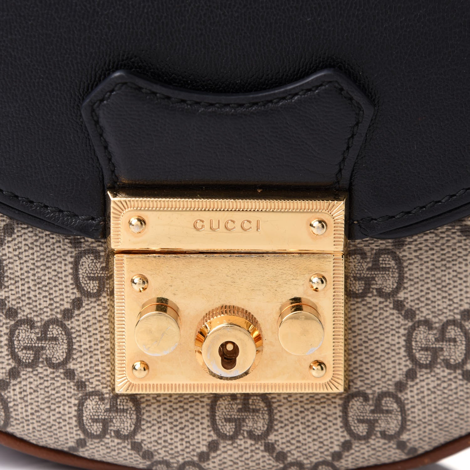 Gucci GG Supreme Monogram Calfskin Small Padlock Messenger Shoulder Bag Beige Black Cuir 13 of 16