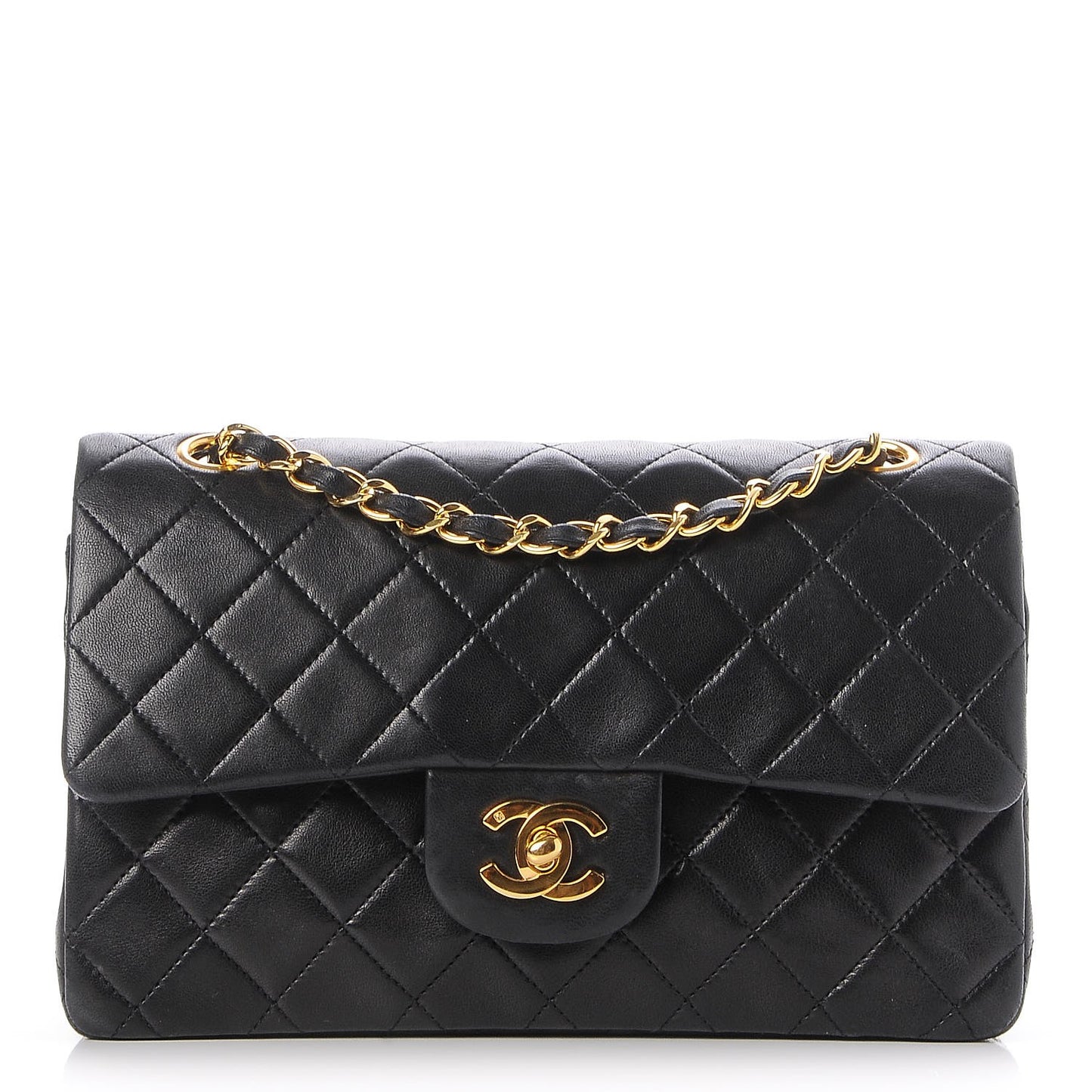 Lambskin Quilted Small Double Flap Black