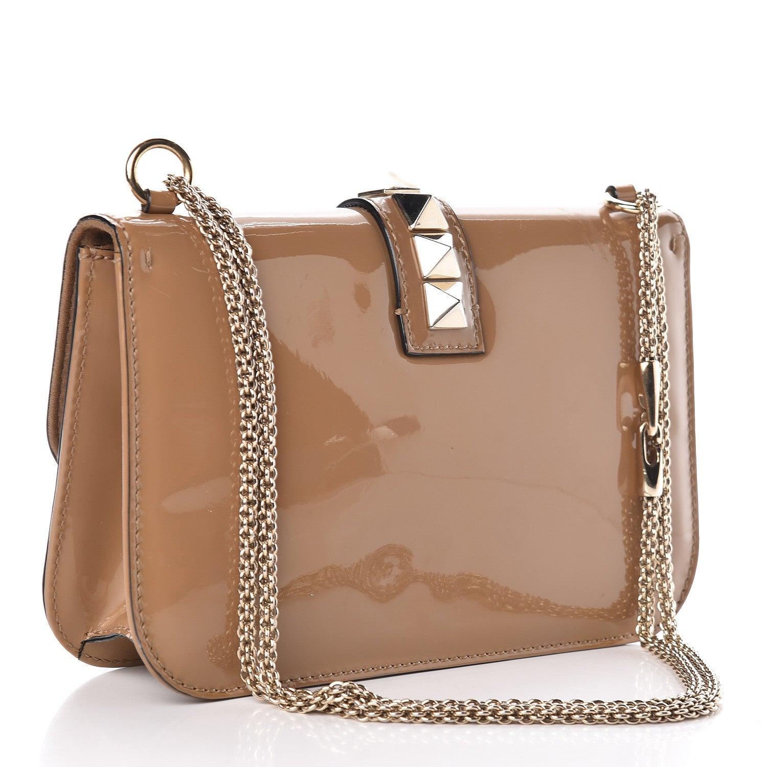 Valentino Garavani Patent Medium Glam Lock Rockstud Flap Poudre 3 of 17