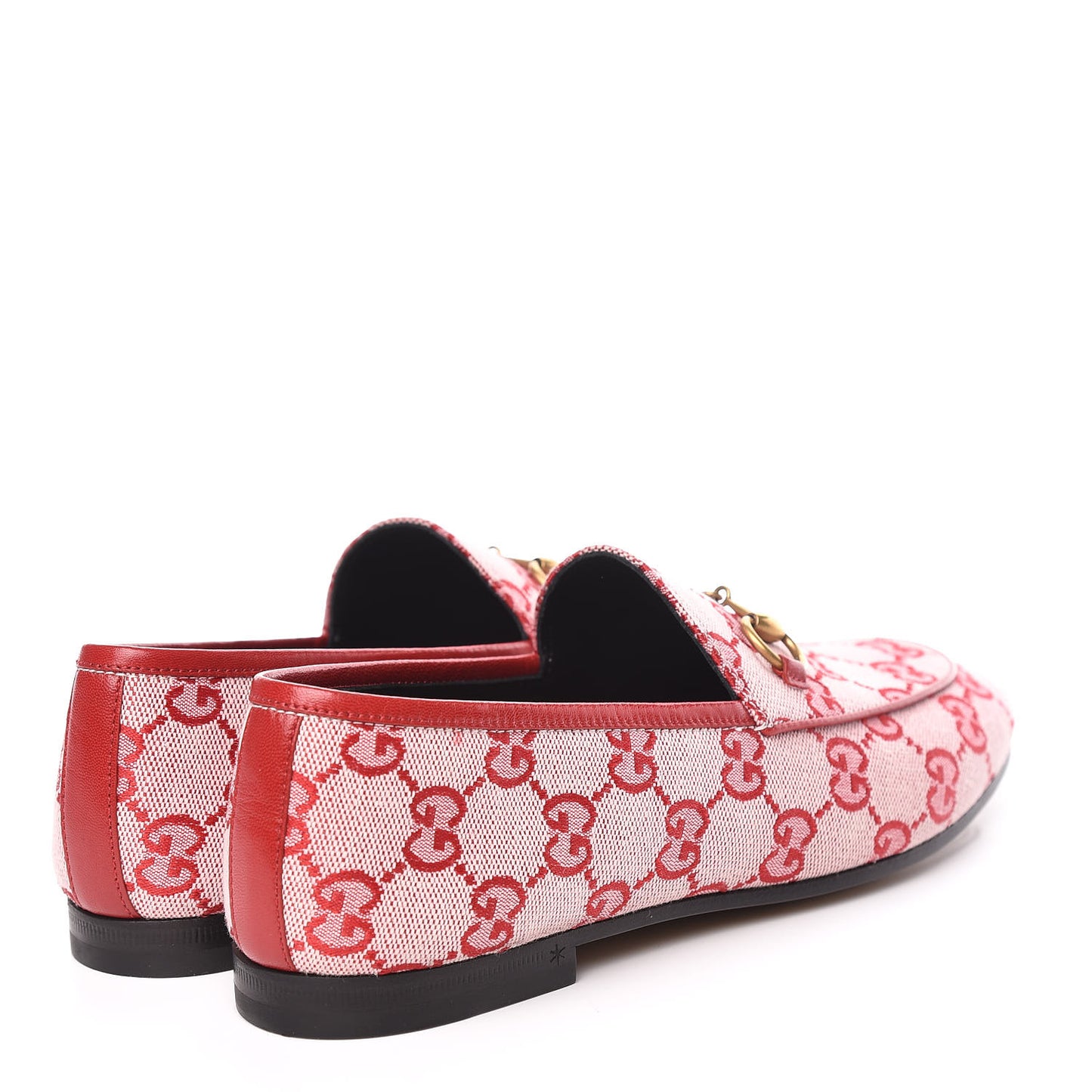 Canvas GG Monogram Horsebit Womens Jordaan Loafers 36.5 Gardenia Hibiscus Red