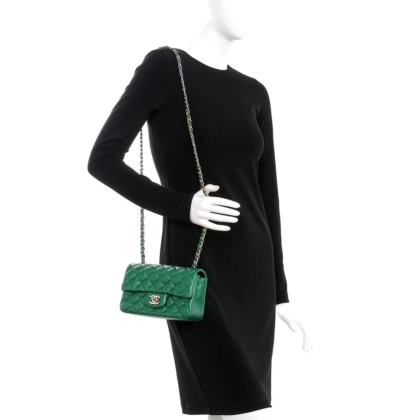 Metallic Caviar Quilted Mini Rectangular Flap Green