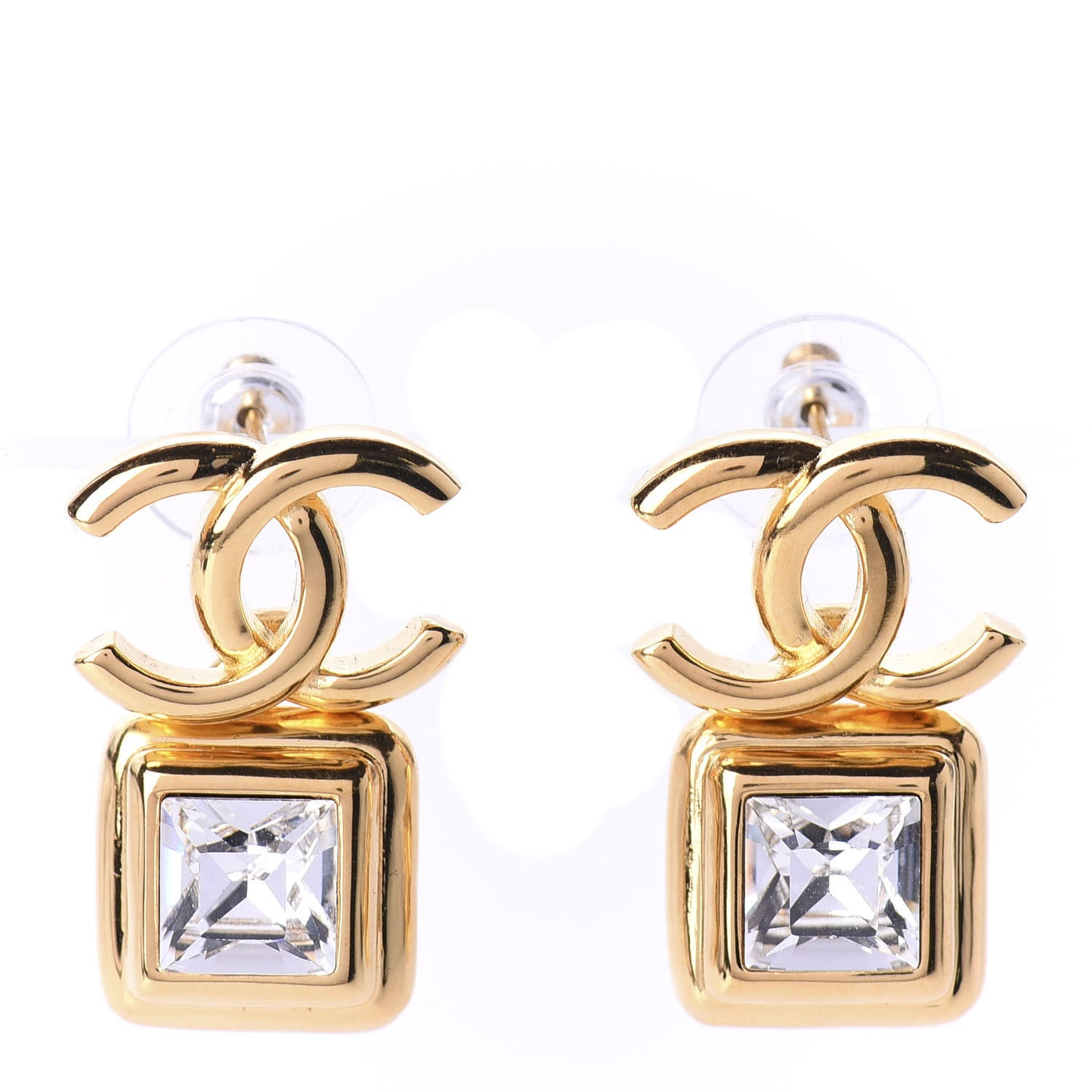 Large Crystal CC Drop Earrings Gold