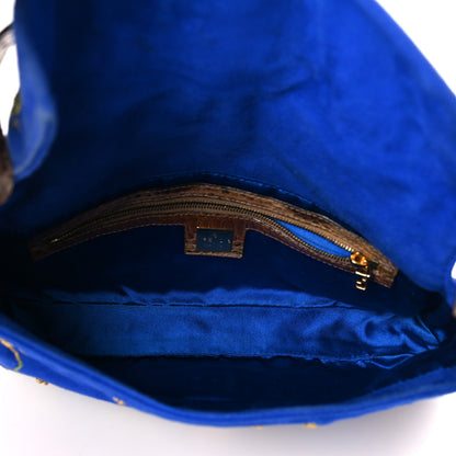 Fendi Suede Embroidered Snakeskin Baguette Blue Multicolor 5 of 8