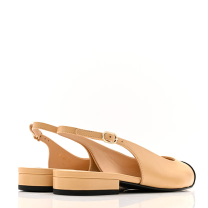 Chanel Goatskin Grosgrain Pointed Toe CC Slingback Flats 36.5 Beige Black 5 of 10