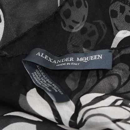 Alexander McQueen Silk Chiffon Tulip Skull Scarf Black Ivory 3 of 3