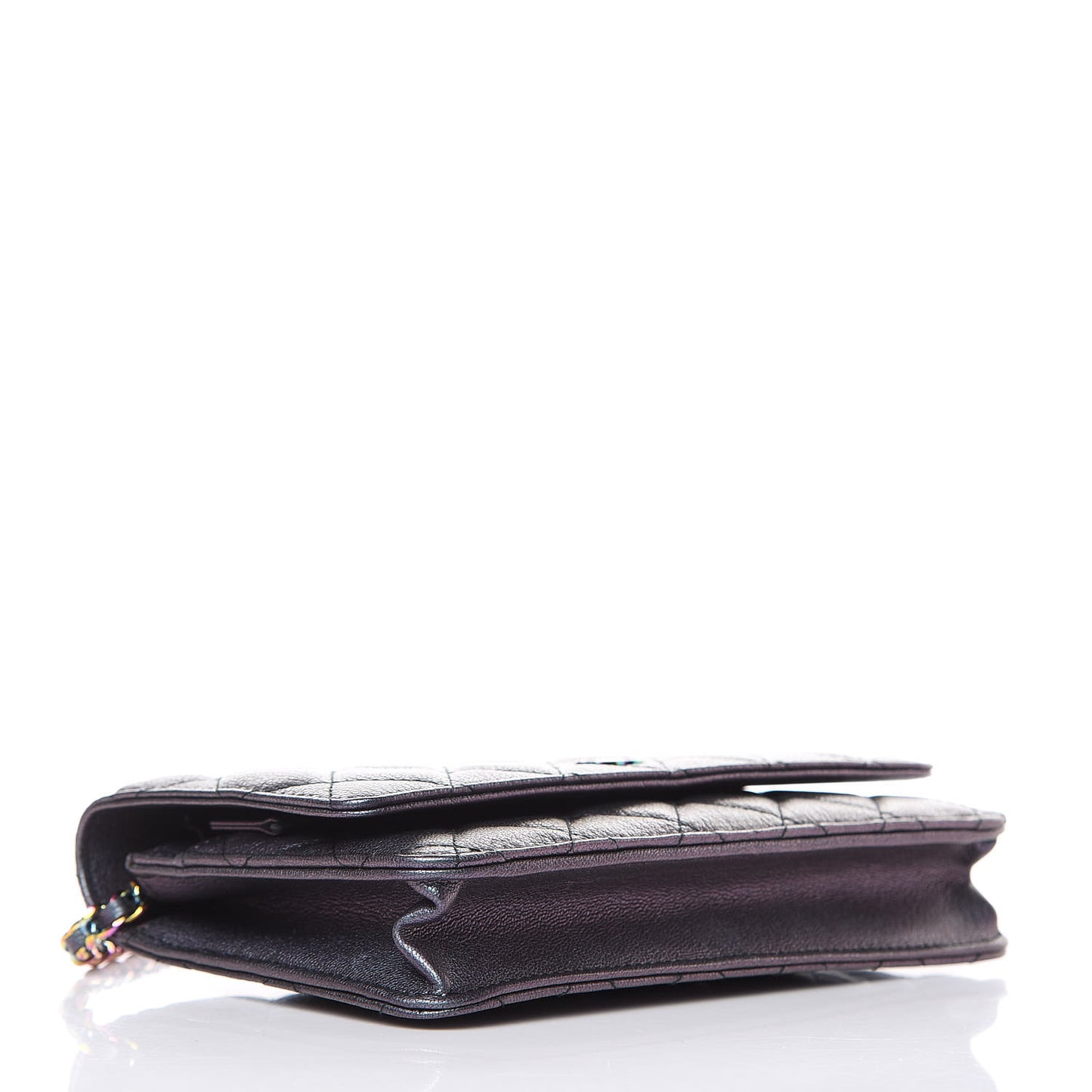 Iridescent Goatskin Quilted Wallet On Chain WOC Purple
