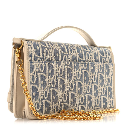 Christian Dior Oblique Chambray 30 Montaigne Cigale Pouch With Chain Blue Light Biscuit 3 of 10