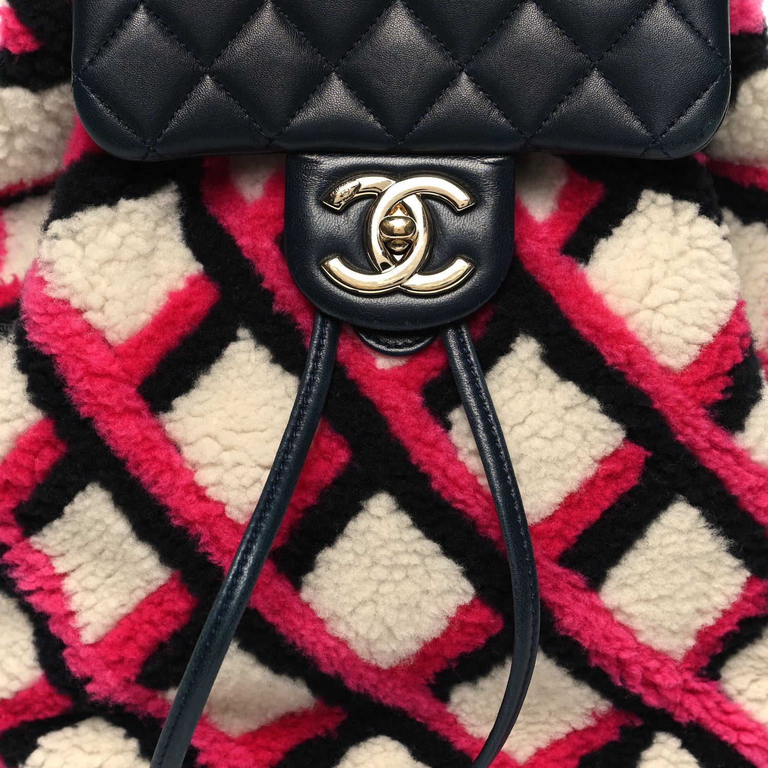 Chanel Lambskin Shearling Small Urban Spirit Backpack White Fuchsia Navy 8 of 10