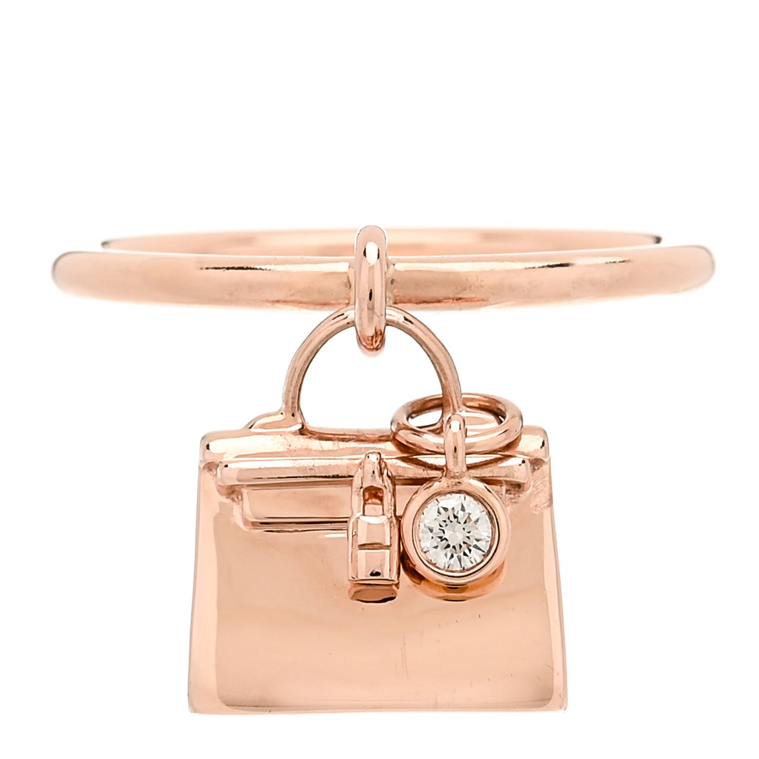 Hermes 18K Rose Gold Diamond Amulettes Birkin Ring 52 6 1 of 5