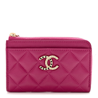 Chanel Lambskin Quilted Pearl Crystal CC Zip Around Card Holder Pink 1 of 8