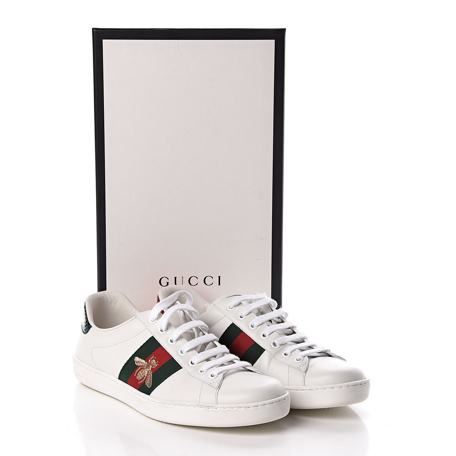 Gucci Miro Soft Calfskin Laminated Ayers Web Bee Embroidered Mens Ace Sneakers 7 White Red Flame Green 8 of 8