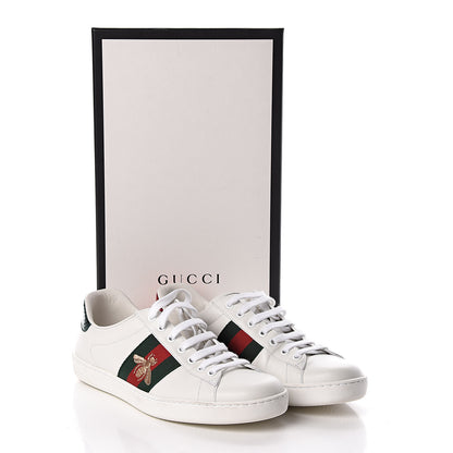Gucci Miro Soft Calfskin Laminated Ayers Web Bee Embroidered Mens Ace Sneakers 7 White Red Flame Green 8 of 8