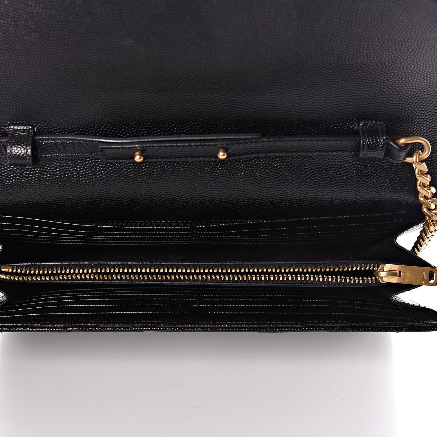 Saint Laurent Grain De Poudre Matelasse Chevron Deconstructed Monogram Chain Wallet Black 5 of 11