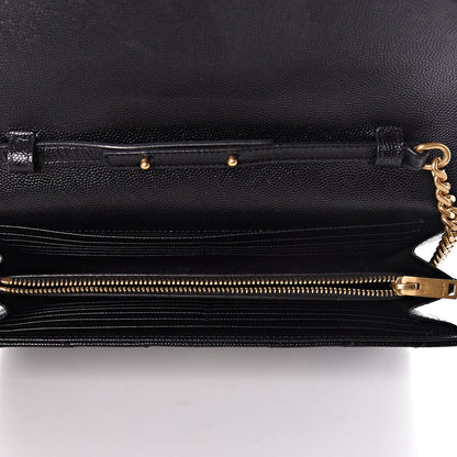 Saint Laurent Grain De Poudre Matelasse Chevron Deconstructed Monogram Chain Wallet Black 5 of 11