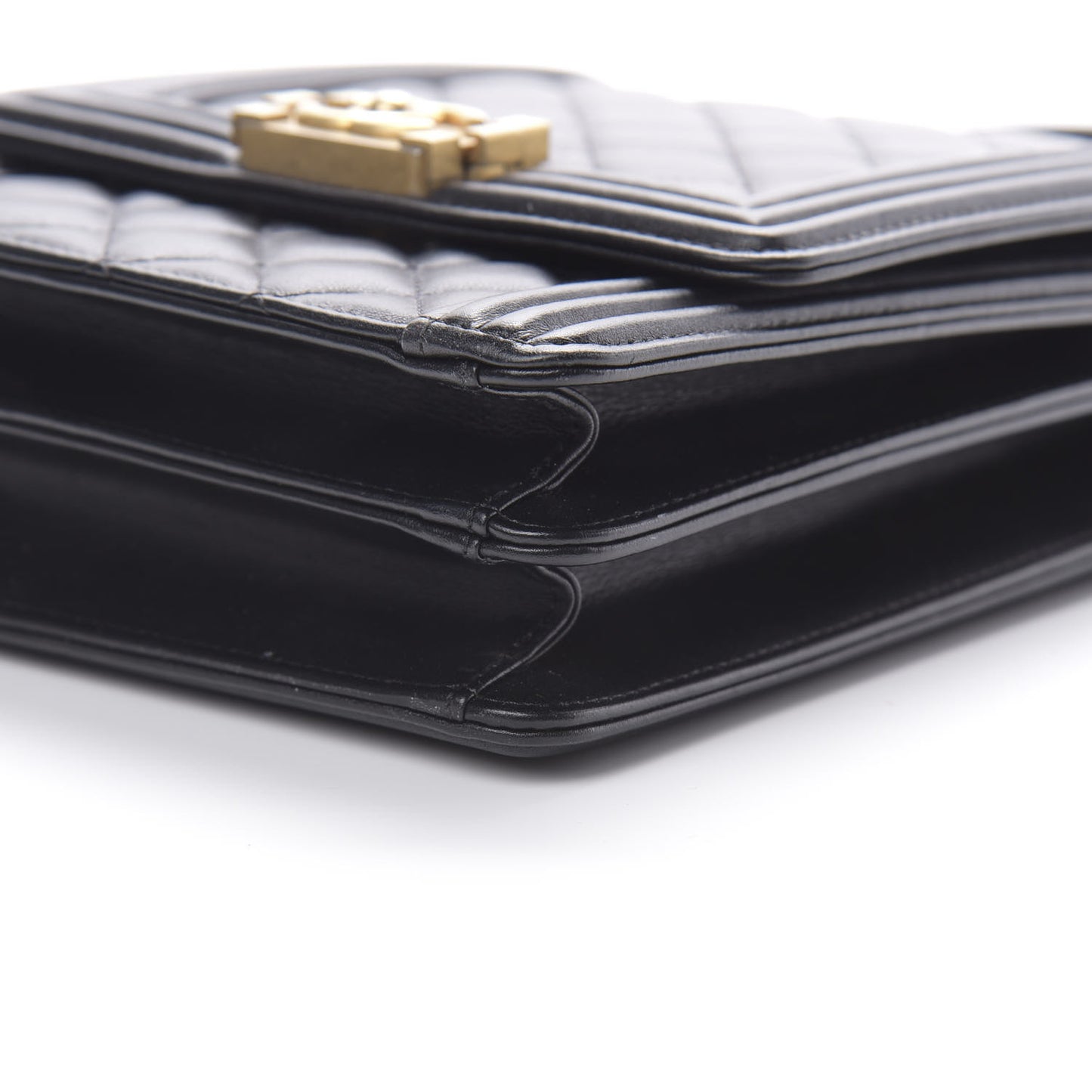 Calfskin Quilted North South Boy Flap Black