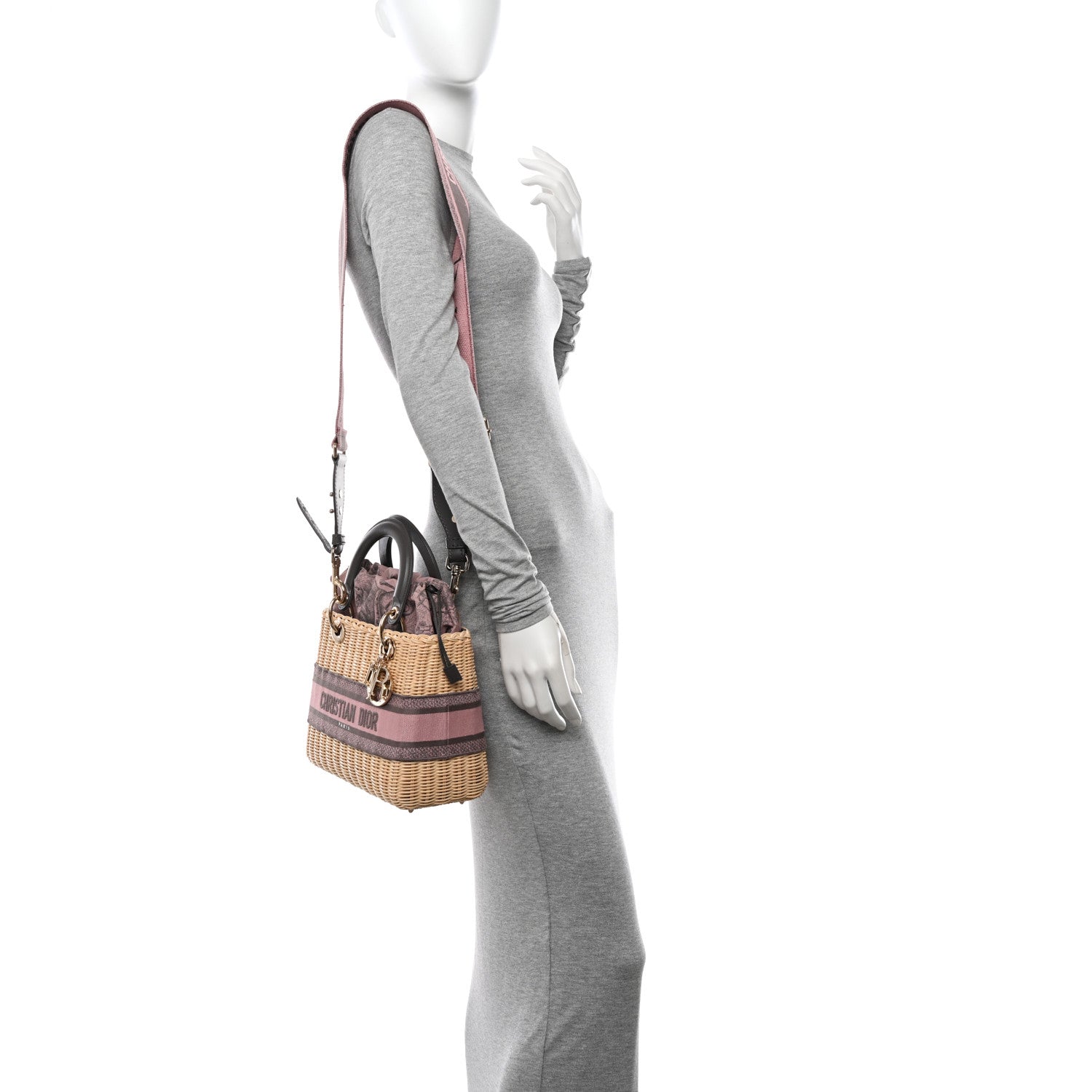 Christian Dior Wicker Oblique Medium Lady Dior Bag Pink Grey 2 of 9