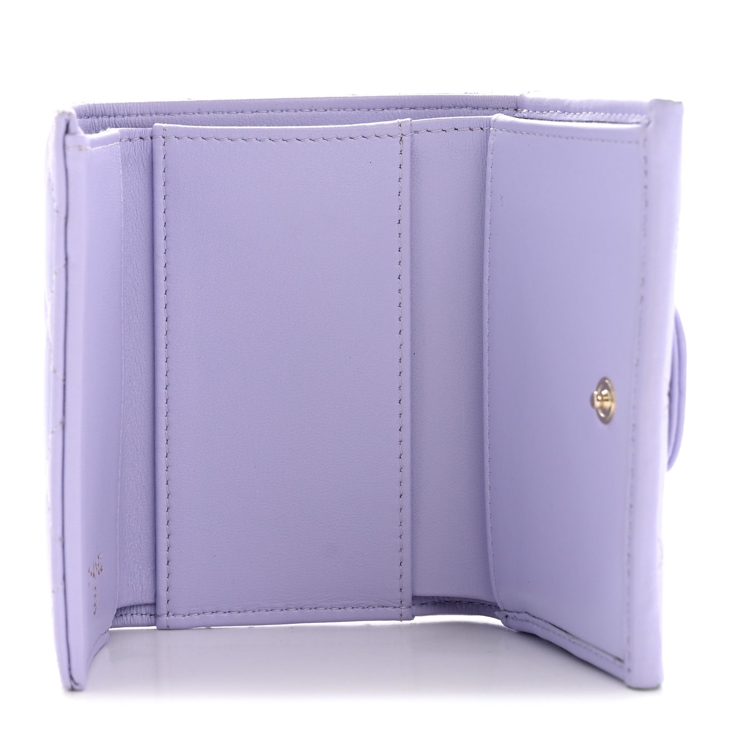 Lambskin Quilted Tri-Fold Flap Wallet Light Purple