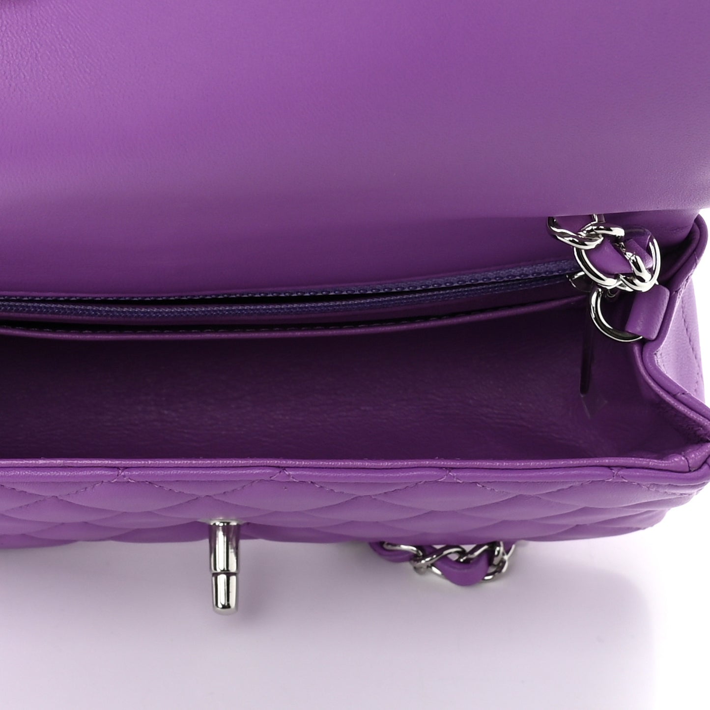 Lambskin Quilted Mini Rectangular Flap Purple