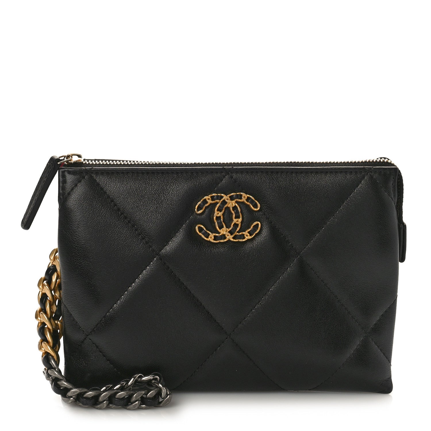Chanel Shiny Goatskin Quilted Small Chanel 19 Pouch With Handle Black 1 of 9