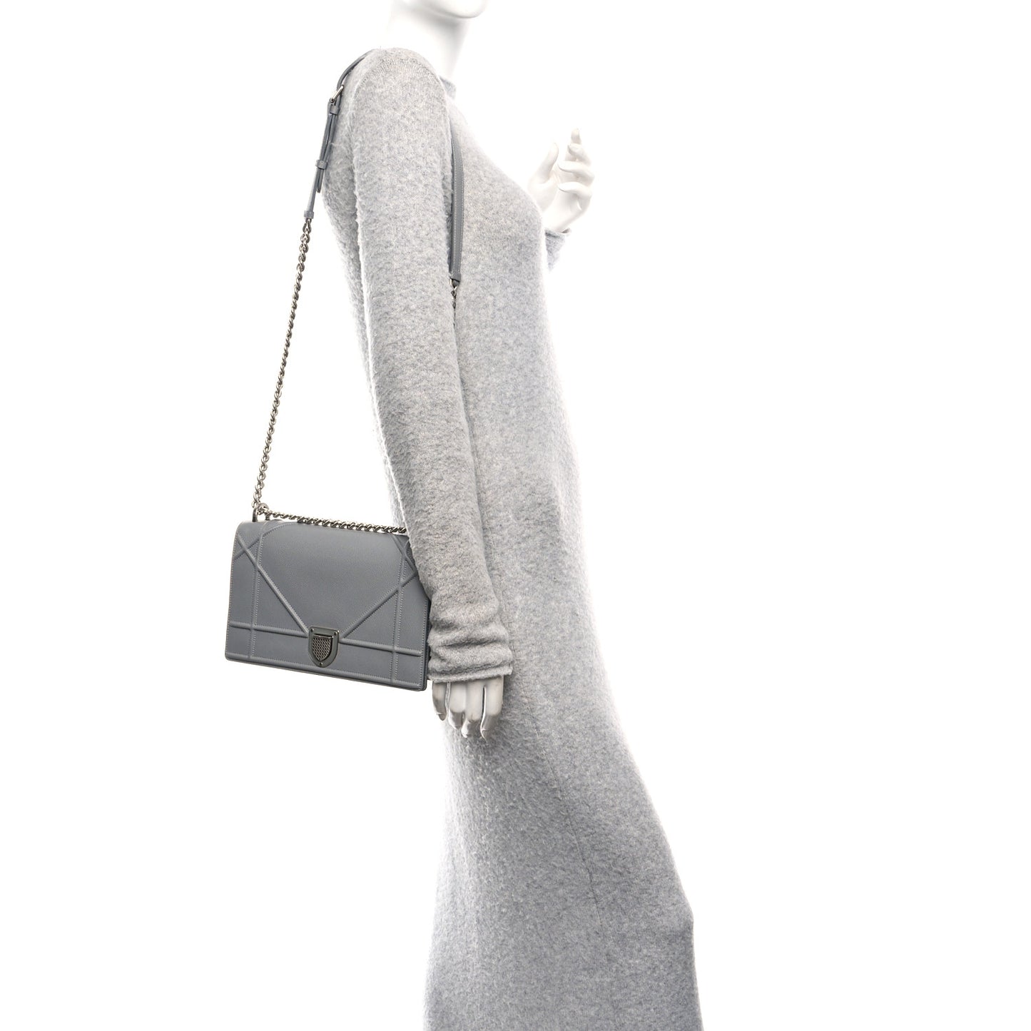 Grained Calfskin Medium Diorama Flap Bag Gris