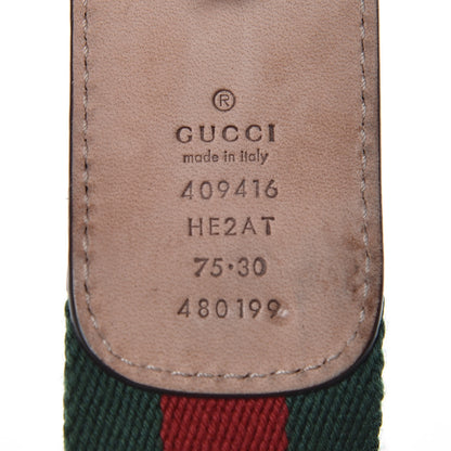 Gucci Nylon Textured Calfskin Double G Web 40mm Belt 75 30 Green Red Dark Cocoa 4 of 7