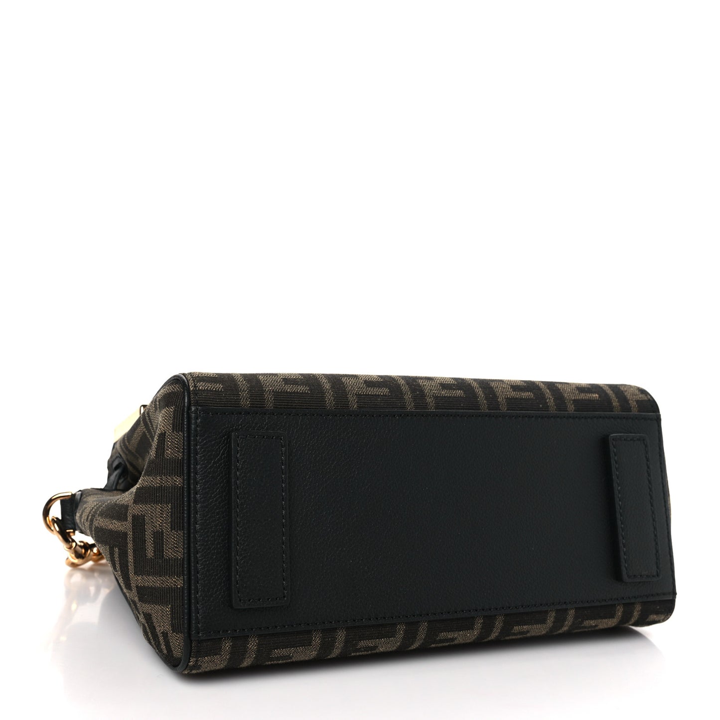 X FENDI Grained Calfskin Fendace Medium La Medusa Top Handle Bag Black Brown