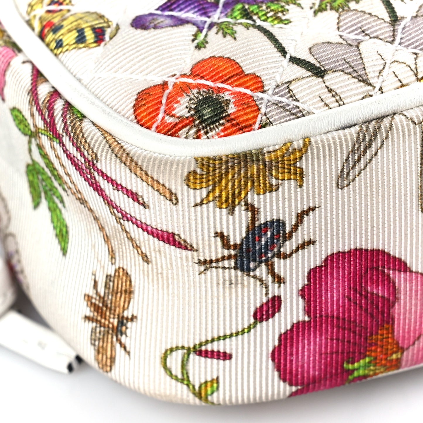 Canvas Flora Floral Trapuntata Mini Zumi Dome Shoulder Bag White