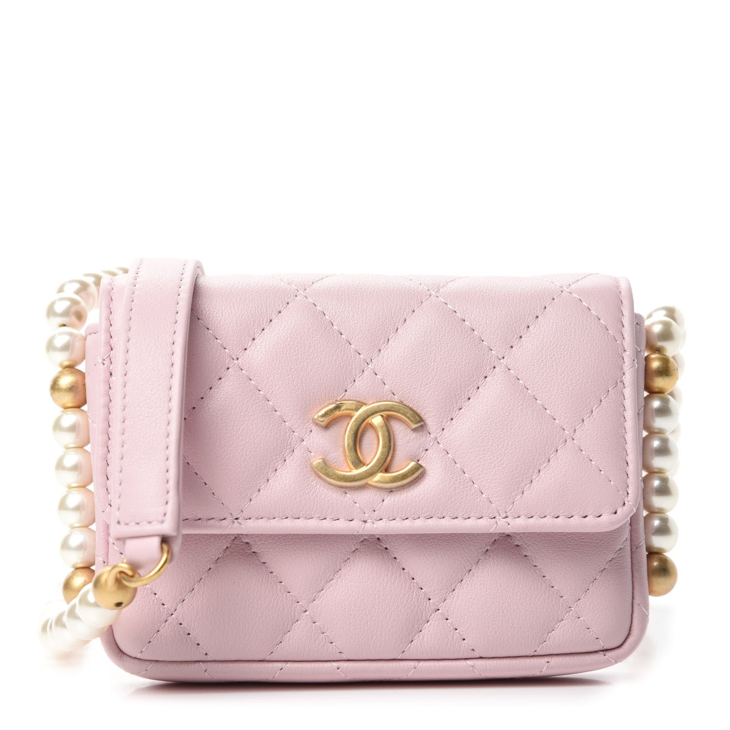 Chanel Calfskin Quilted About Pearls Card Holder Flap With Chain Light Pink 1 of 12
