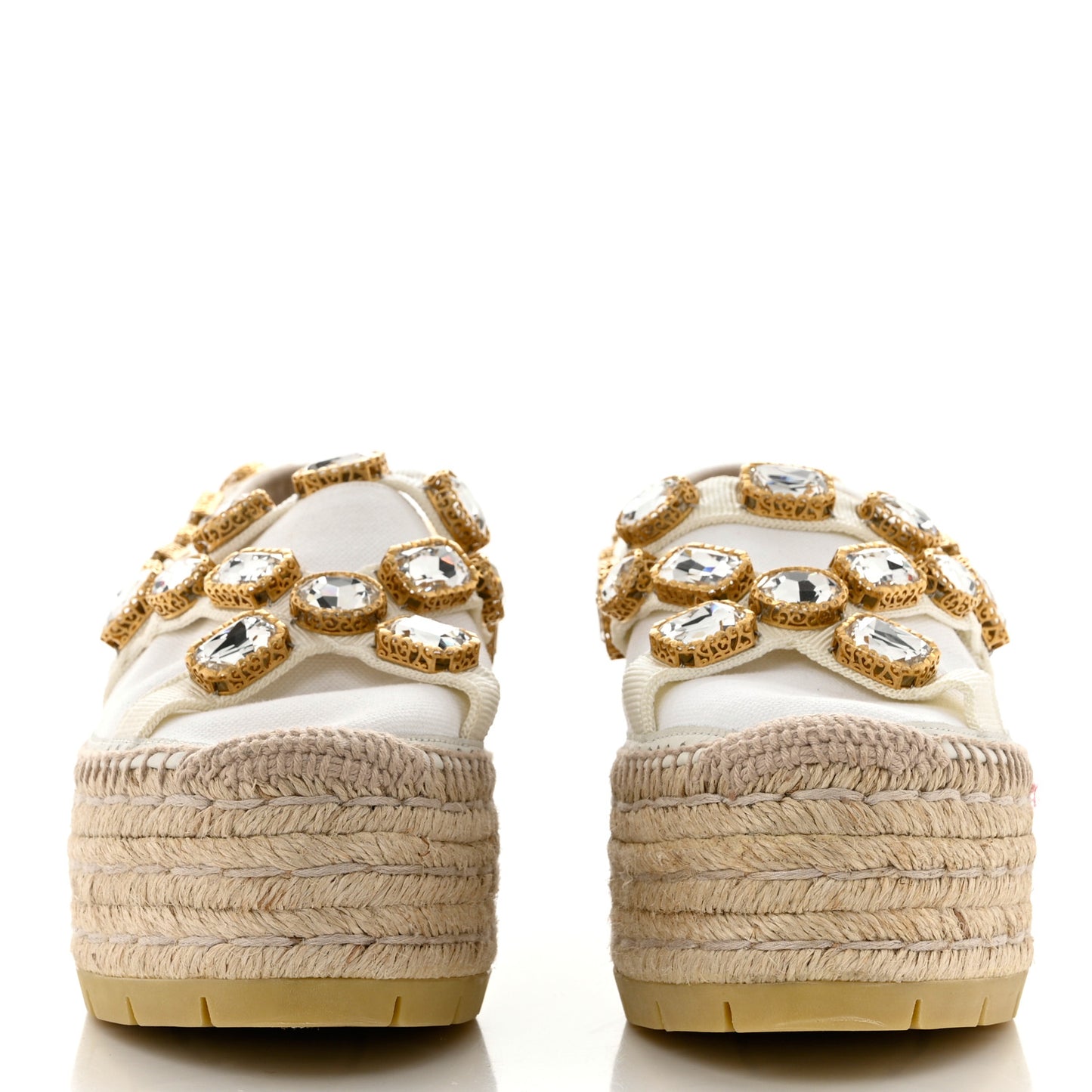 Canvas Crystal Embellished Platform Espadrilles 37 Great White