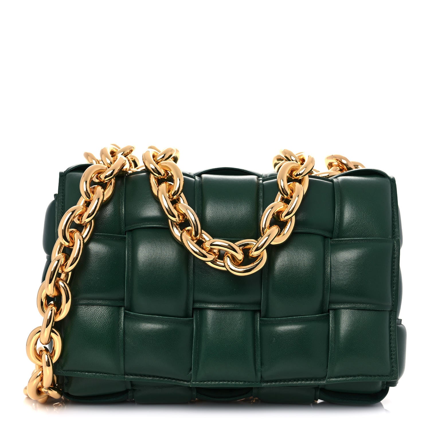 Bottega Veneta Lambskin Maxi Intreccio Padded Chain Cassette Crossbody Bag Racing Green 1 of 13