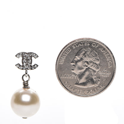 Chanel Crystal Pearl CC Drop Earrings Silver 2 of 5